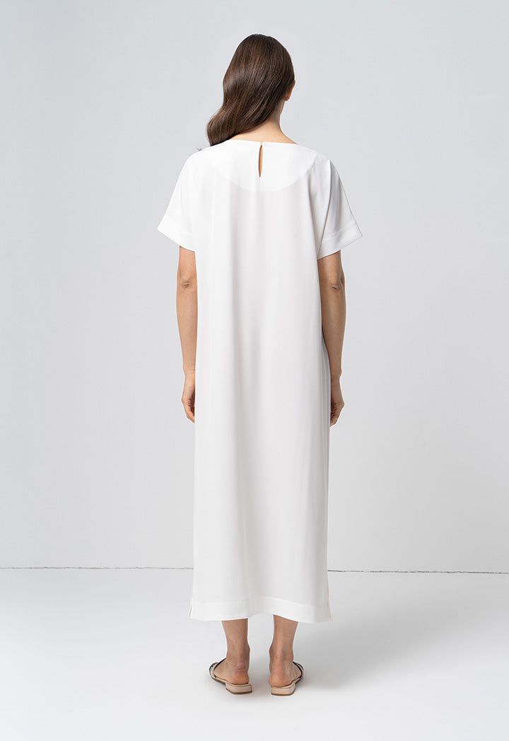 Choice Solid Continuous Short Sleeves Maxi Dress Offwhite