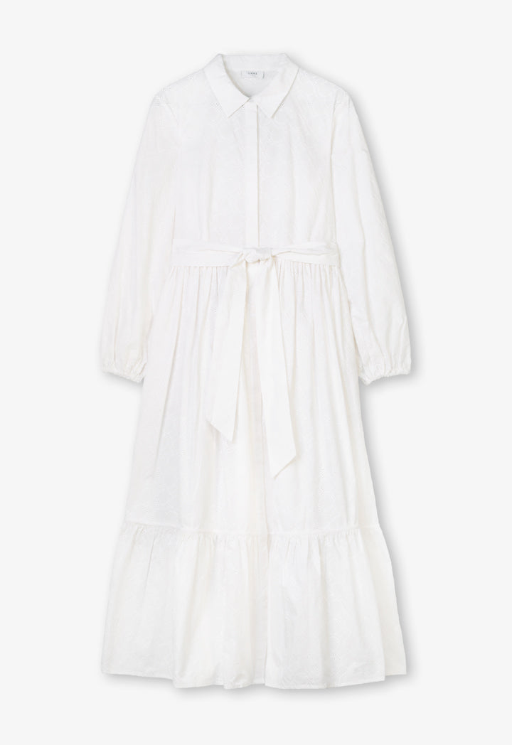 Choice Solid Monogram Belted Shirt Dress Off White