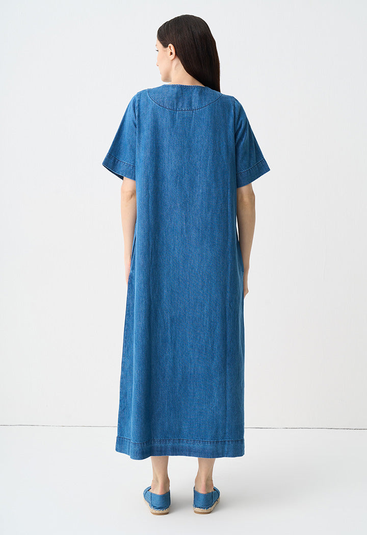 Choice Denim V-Neck Maxi Dress Blue