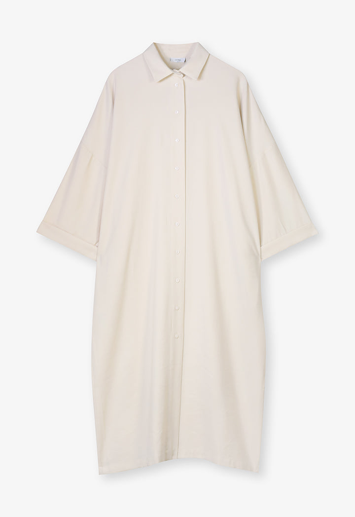 Choice Solid Maxi Shirt Dress Cream