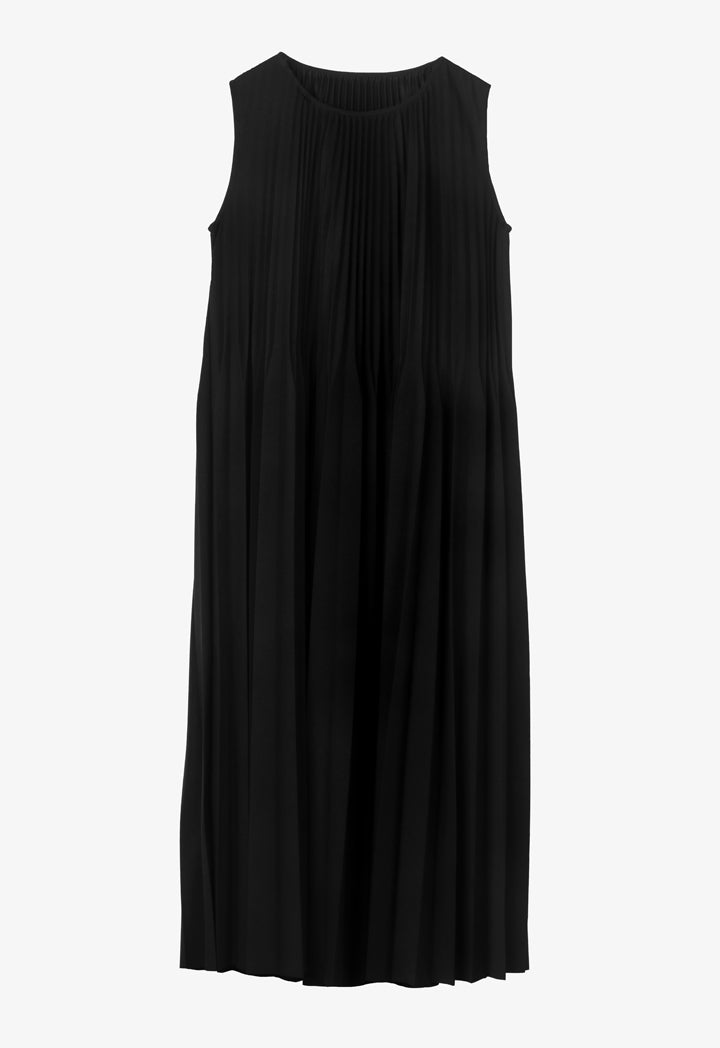 Choice Solid Maxi Pleated Sleeveless Dress Black