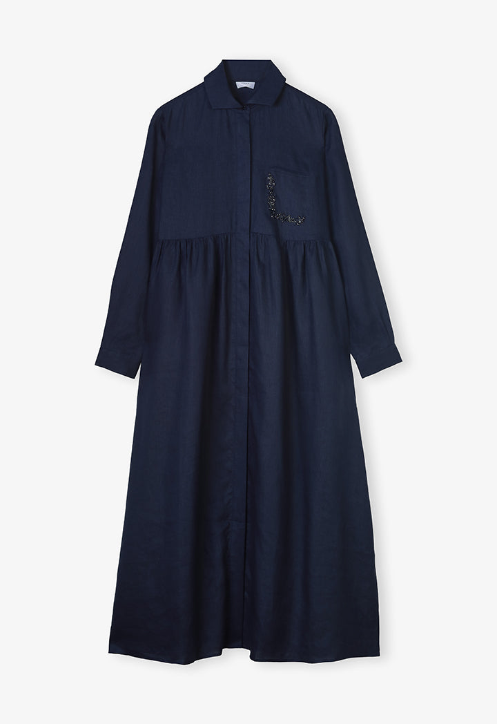 Choice Embellished Rhinestones Maxi Shirt Dress Navy