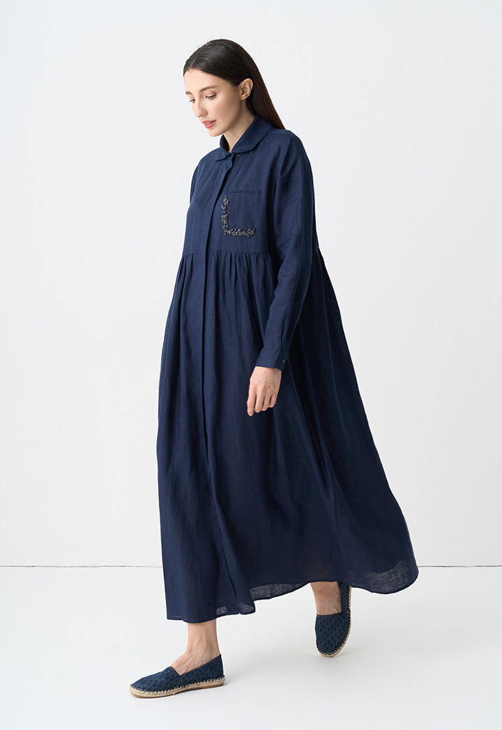 Choice Embellished Rhinestones Maxi Shirt Dress Navy