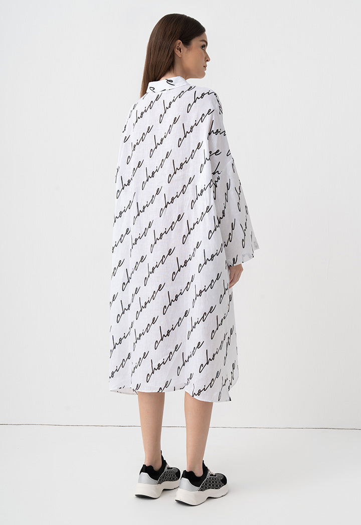 Choice Drop Shoulders Logo Printed Shirt Dress Off White