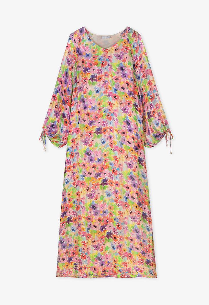 Choice Long Sleeve Floral Print Dress Multi Color