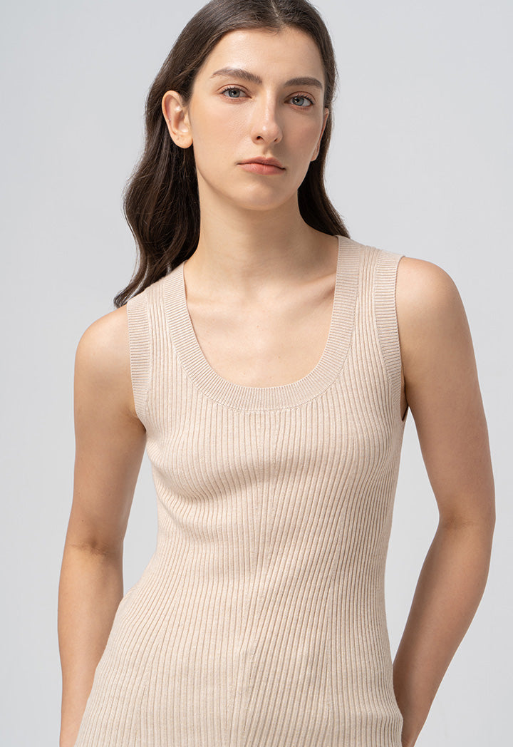 Choice Basic Ribbed Detail Knitwear Beige