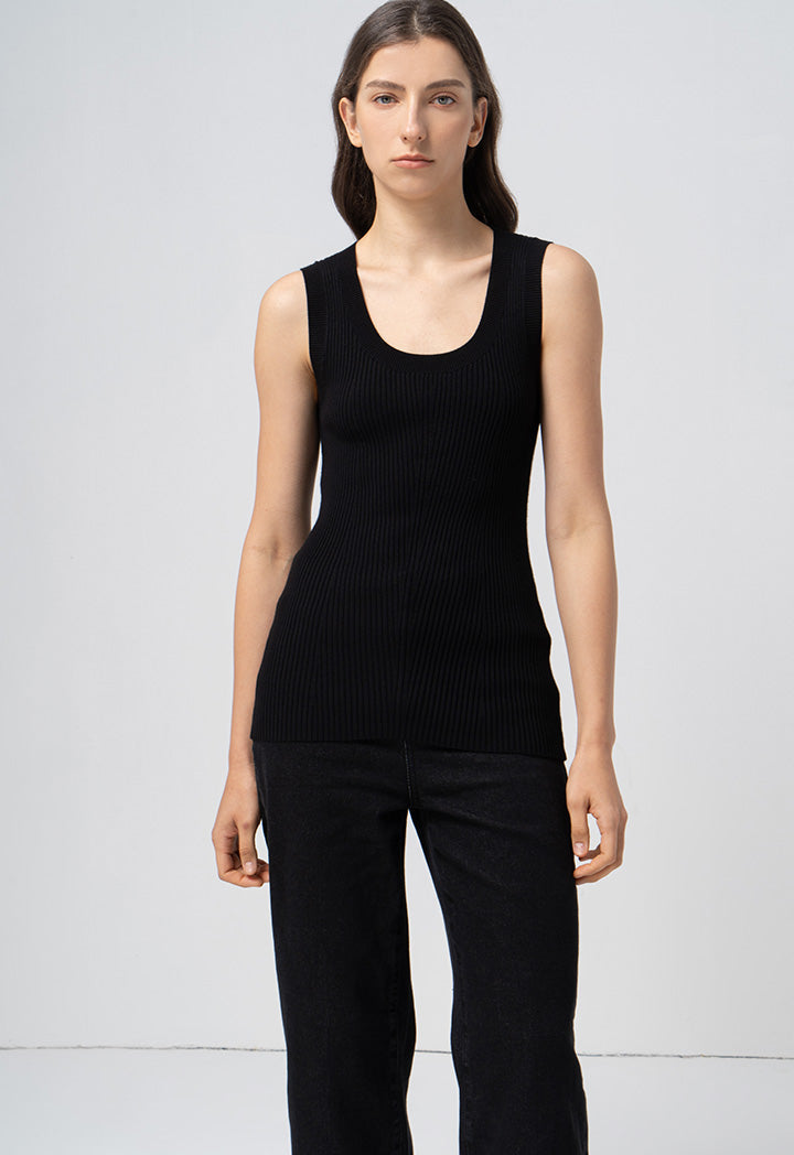 Choice Basic Ribbed Detail Knitwear Black