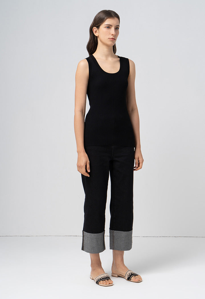 Choice Basic Ribbed Detail Knitwear Black