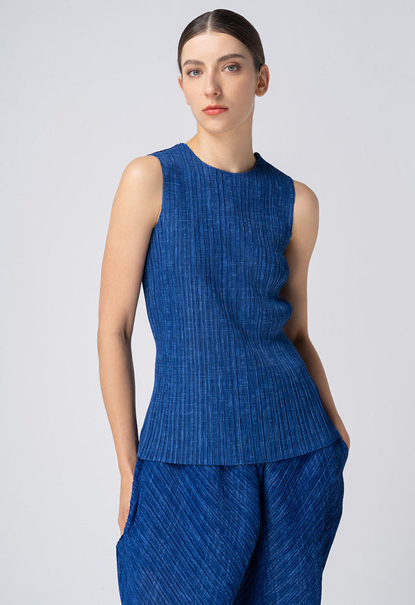 Choice Electric Pleated Sleeveless Casual Top Indigo