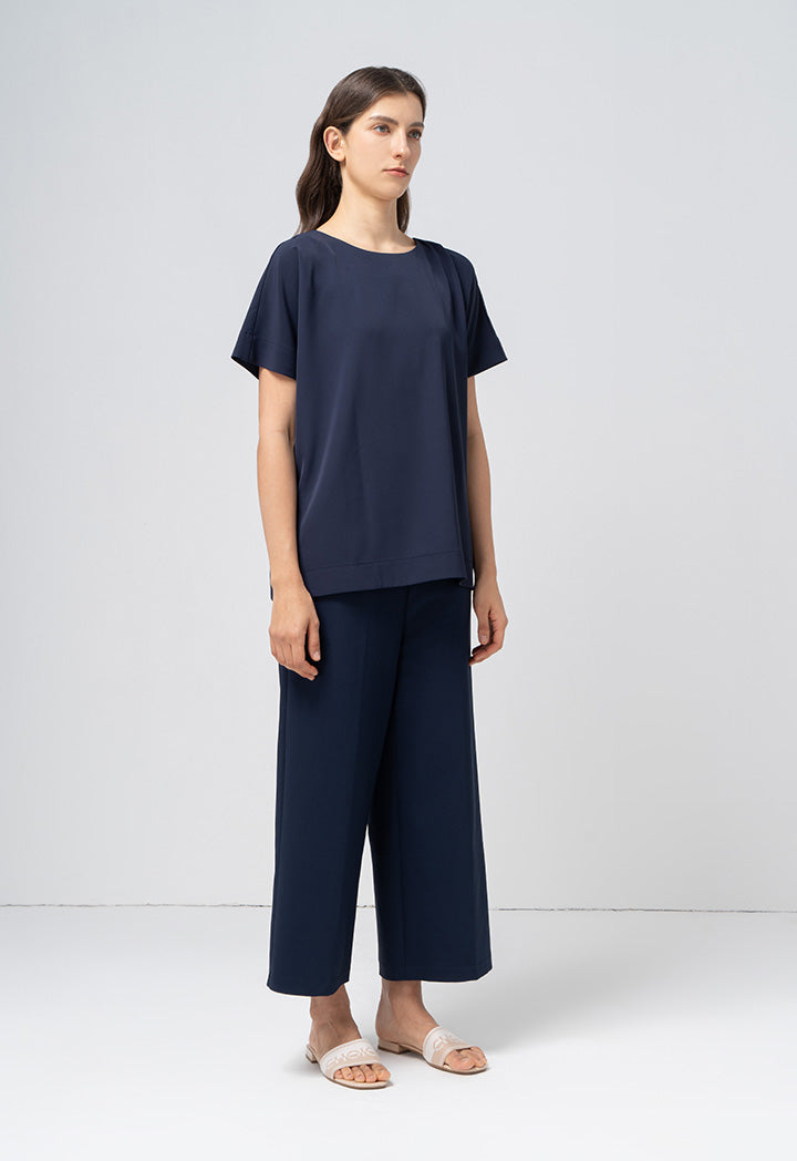 Choice Solid Continuous Short Sleeves Blouse Navy