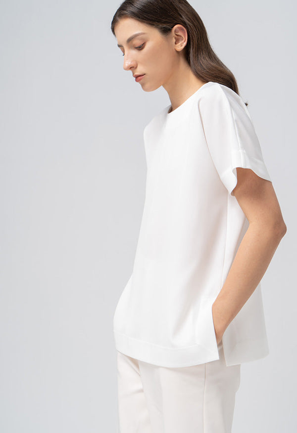 Choice Solid Continuous Short Sleeves Blouse Offwhite