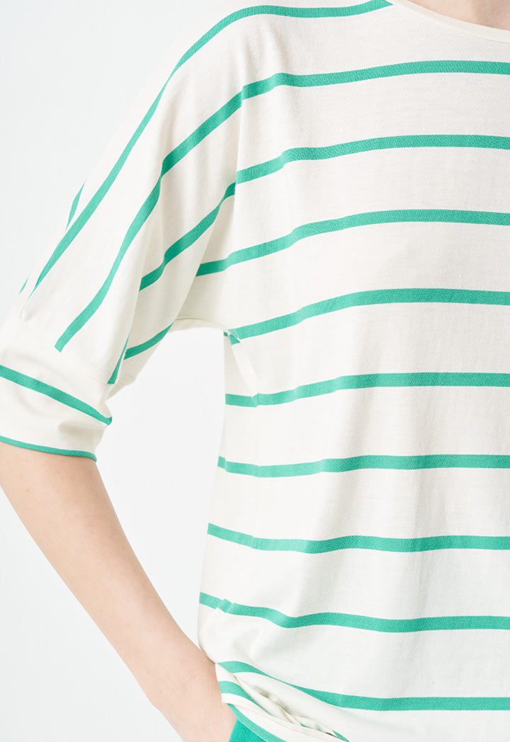 Choice Striped Short Dolman Sleeves T-Shirt Green