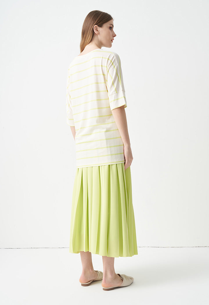 Choice Striped Short Dolman Sleeves T-Shirt Lime