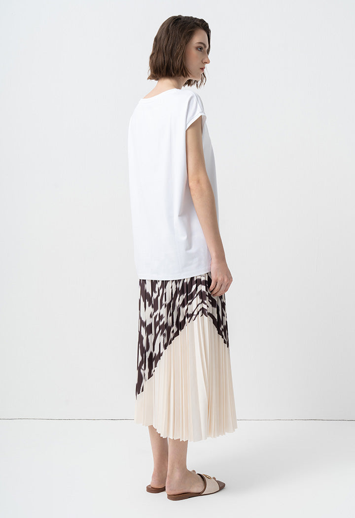 Choice Printed Motif Cap Sleeves T-Shirt Off White