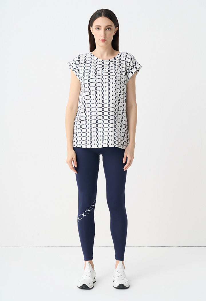 Choice Monogram Pattern Cap Sleeves T-Shirt Navy