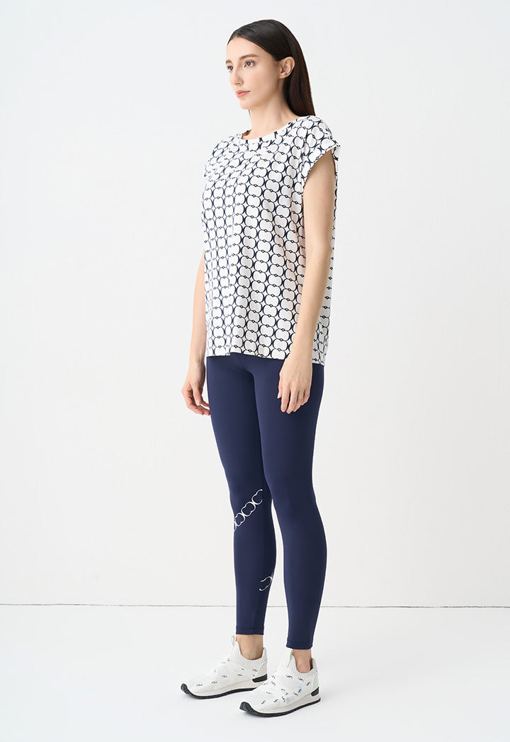 Choice Monogram Pattern Cap Sleeves T-Shirt Navy