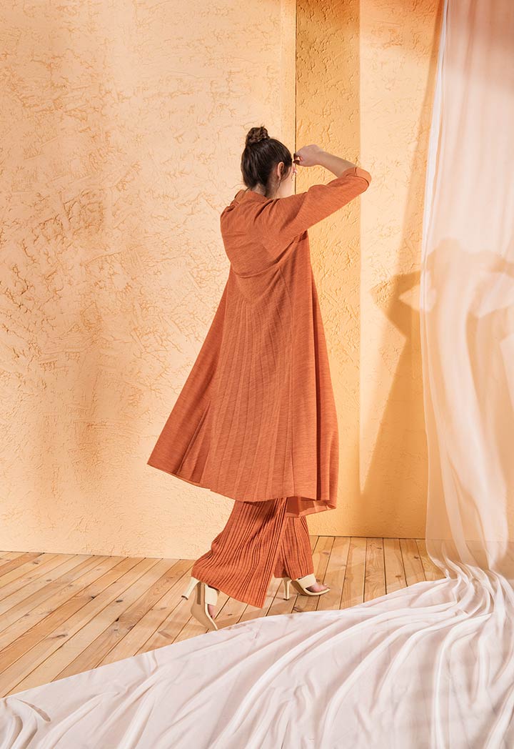 Choice Pleated Wide Leg Knit Trouser Brick Orange - Wardrobe Fashion