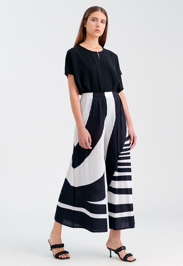 Choice Swirl Pleated Straight Fit Culottes Black/Cream