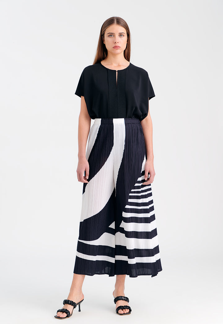 Choice Swirl Pleated Straight Fit Culottes Black/Cream