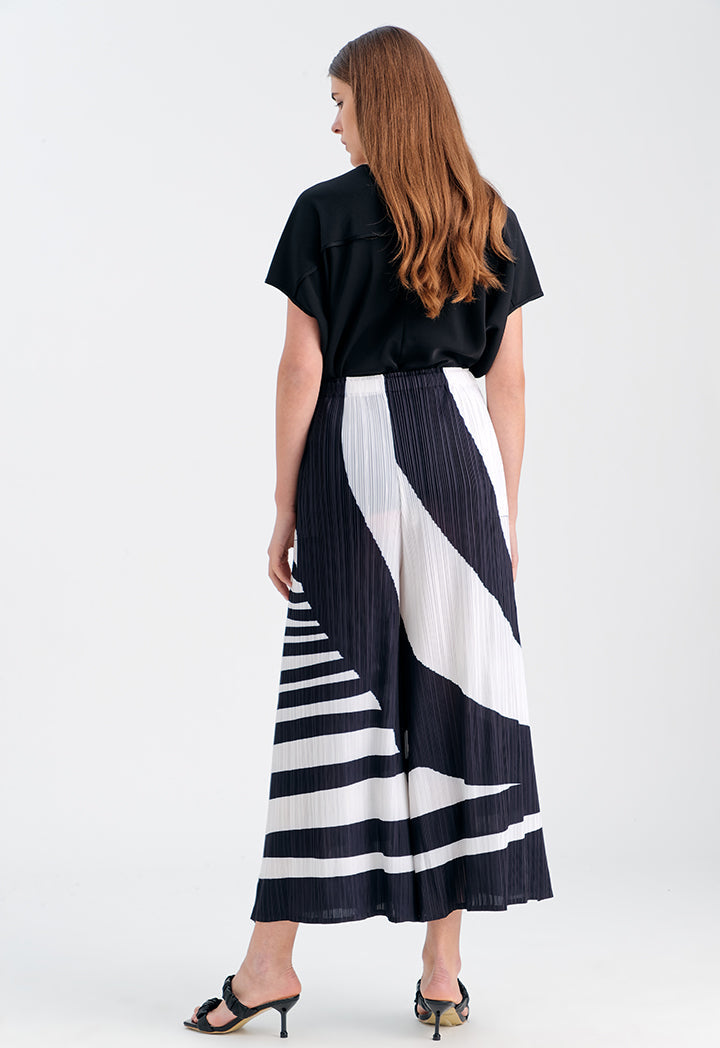 Choice Swirl Pleated Straight Fit Culottes Black/Cream