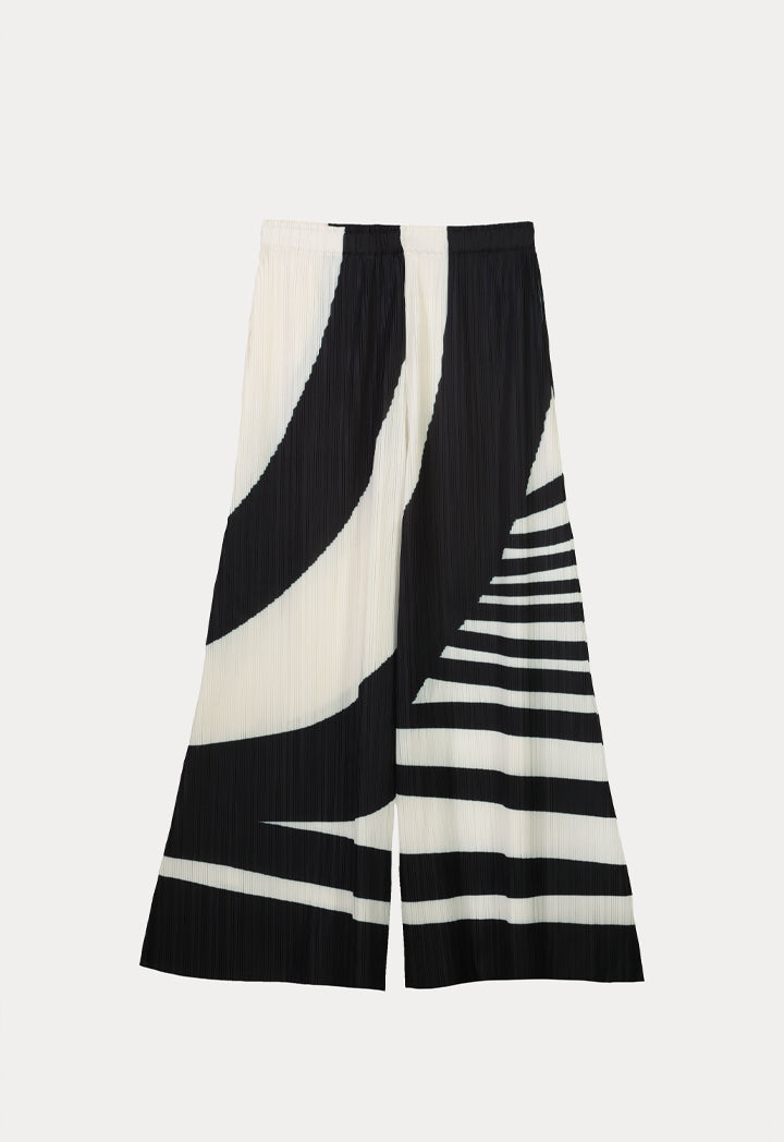 Choice Swirl Pleated Straight Fit Culottes Black/Cream