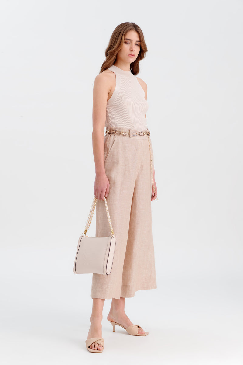 Choice Linen Pants With Waistband Tabs Dark Beige