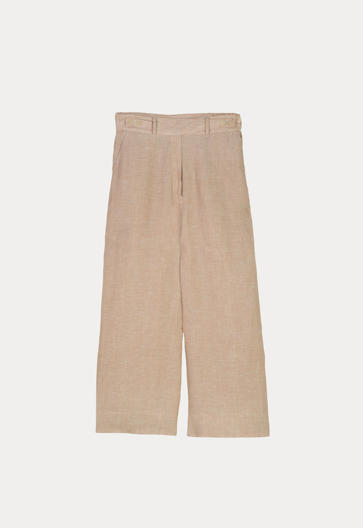 Choice Linen Pants With Waistband Tabs Dark Beige