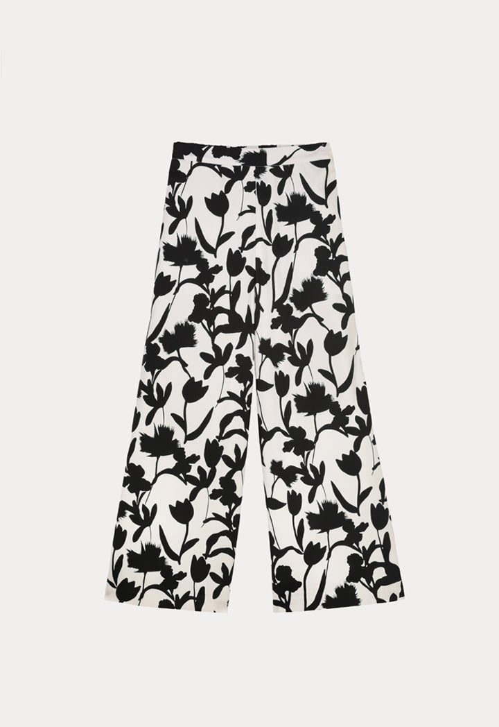 Choice Leaf Printed Two Tone Trouser Off White/Black