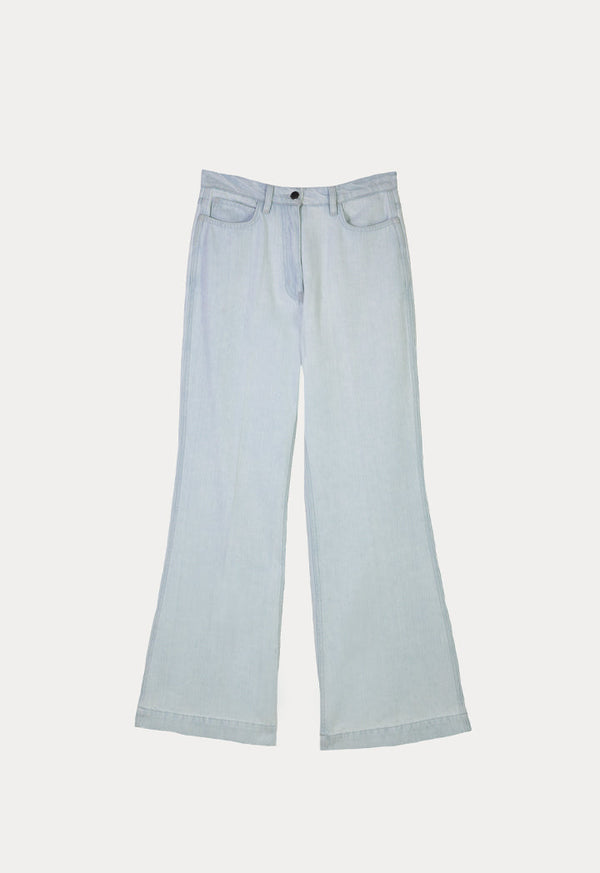 Choice Folded Hem Soild Denim Jeans Ice Blue