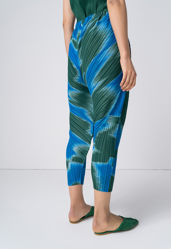 Choice Patterned Pleated Trousers Blue