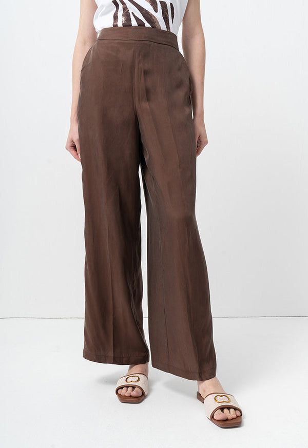 Choice Solid Wide Legs Trousers Brown