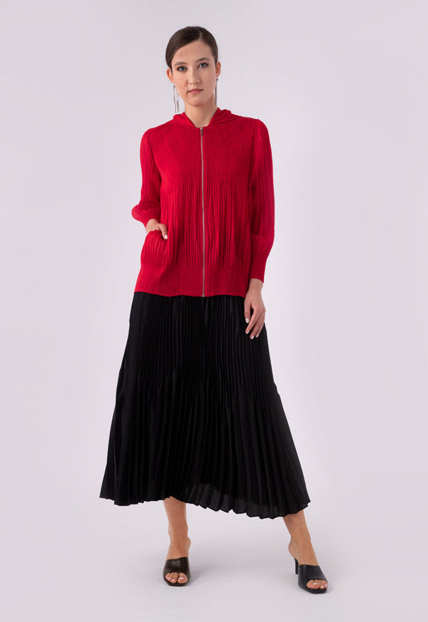 Choice Thick Thin Pleated Long Skirt Black