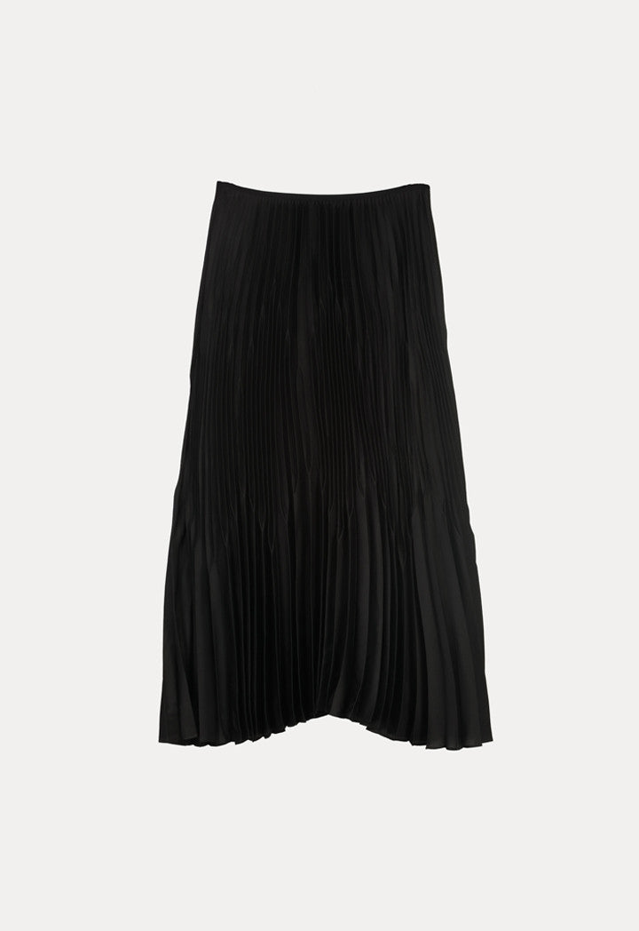 Choice Thick Thin Pleated Long Skirt Black