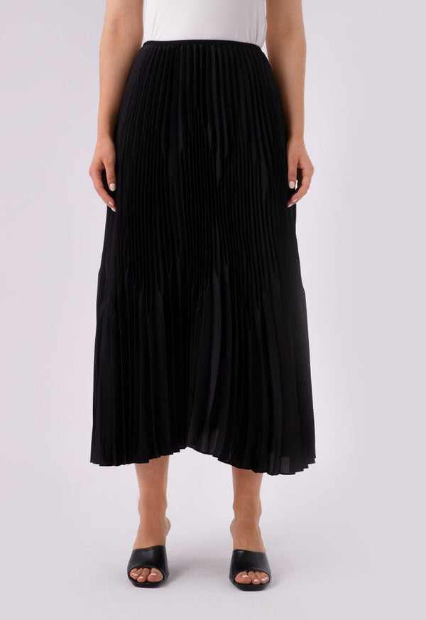 Choice Thick Thin Pleated Long Skirt Black