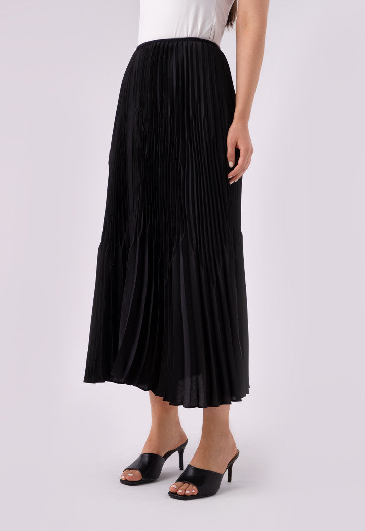 Choice Thick Thin Pleated Long Skirt Black