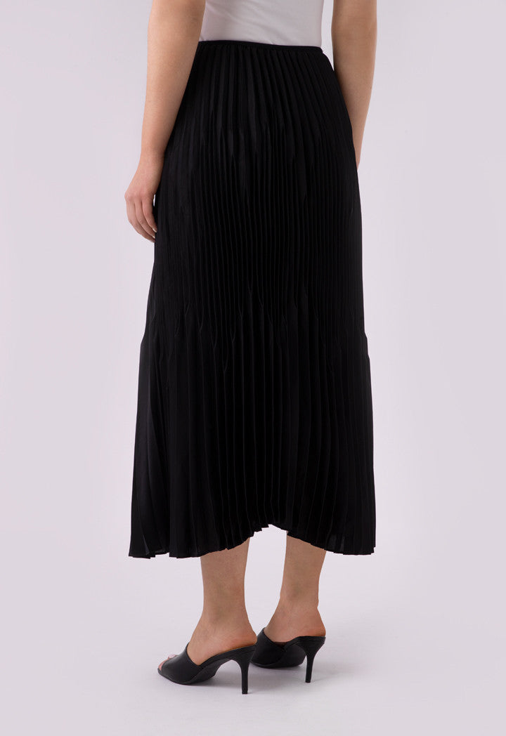 Choice Thick Thin Pleated Long Skirt Black