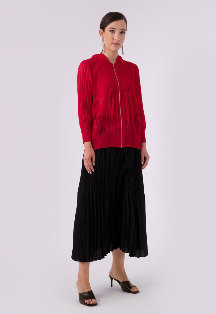 Choice Thick Thin Pleated Long Skirt Black