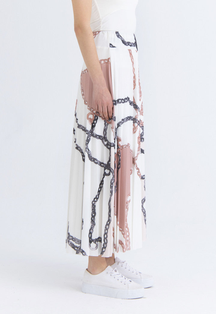 Choice Printed Knit Pleated Long Skirt Blush