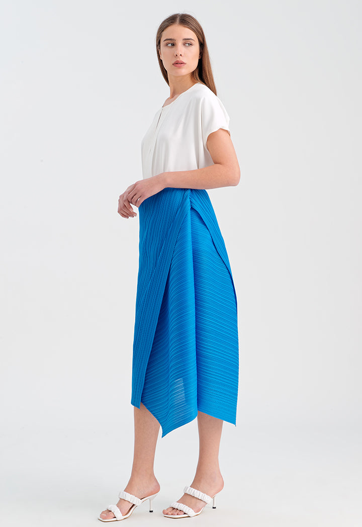 Choice Electric Pleated Solid Aysmmetrical Skirt Blue+Blue