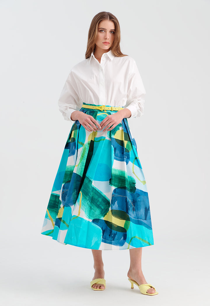 Choice Inverted Pleat Printed Skirt Multicolor