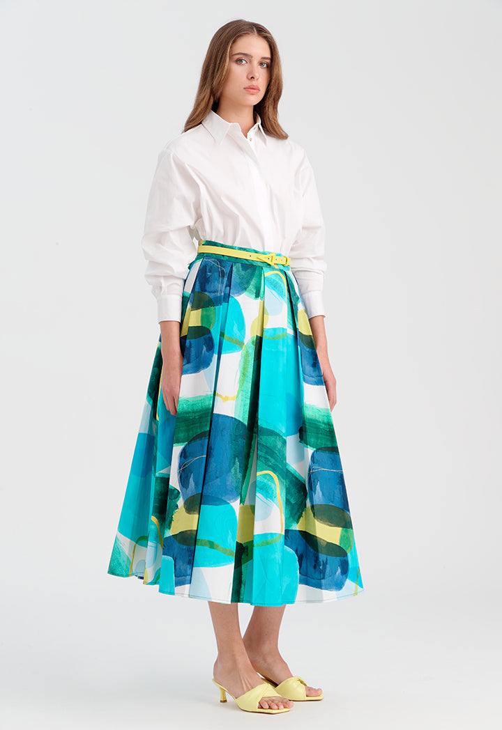 Choice Inverted Pleat Printed Skirt Multicolor