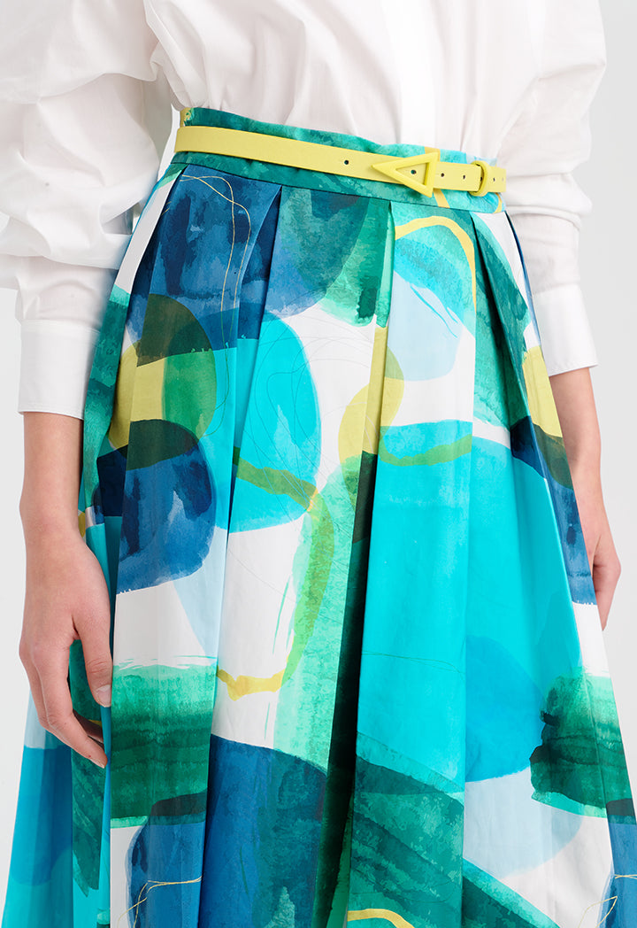 Choice Inverted Pleat Printed Skirt Multicolor