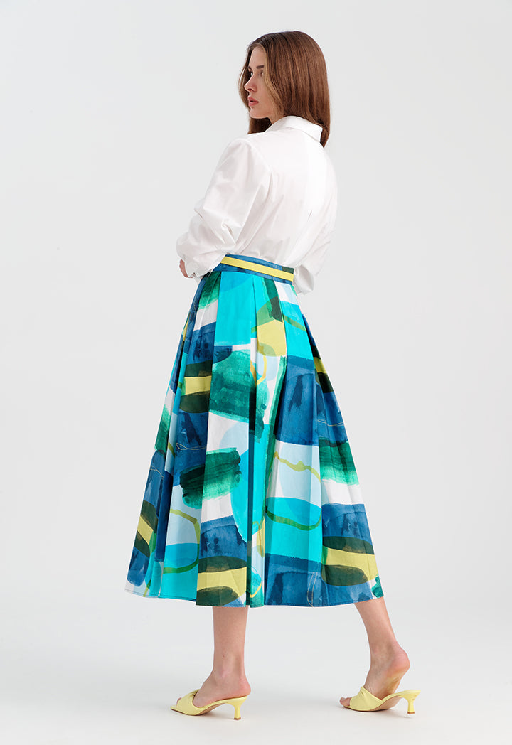 Choice Inverted Pleat Printed Skirt Multicolor