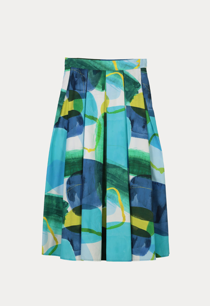 Choice Inverted Pleat Printed Skirt Multicolor