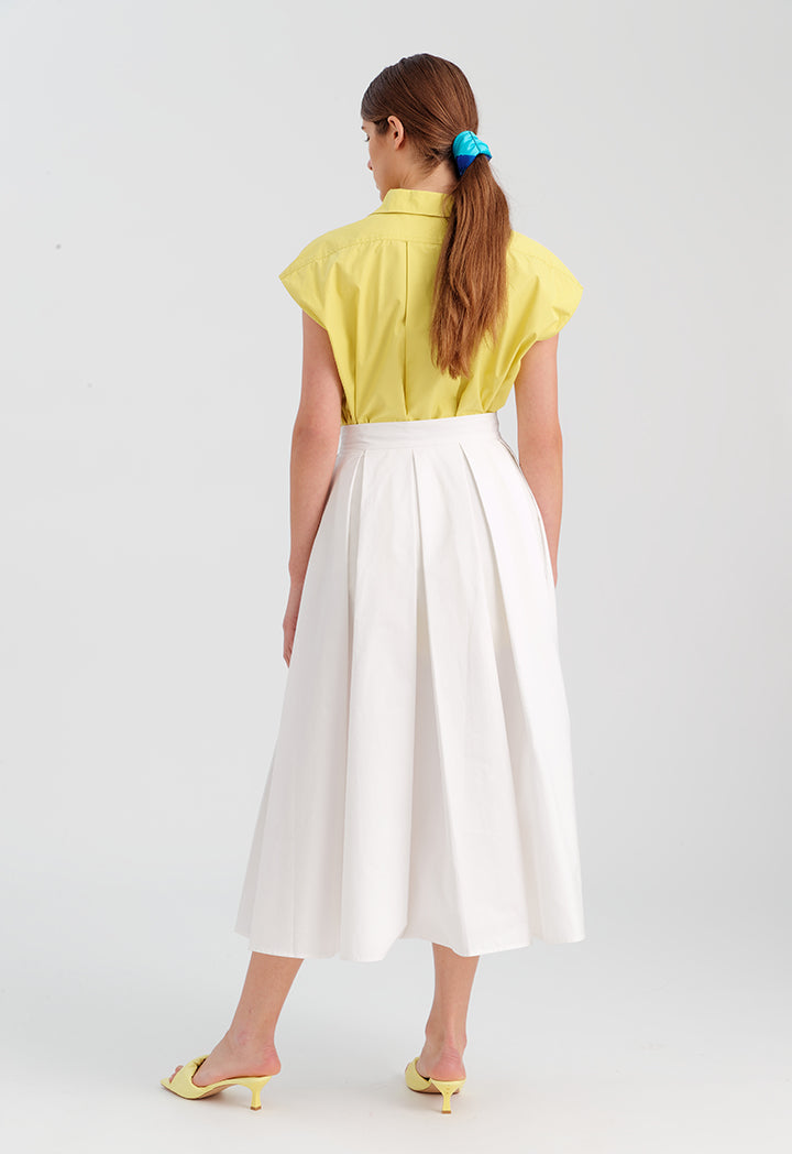 Choice Inverted Pleat Solid Skirt Off White