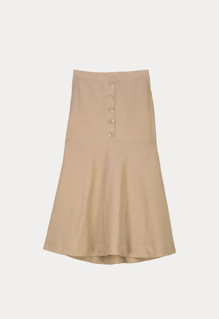 Choice Solid Flared Skirt With Buttoned Details Caramel