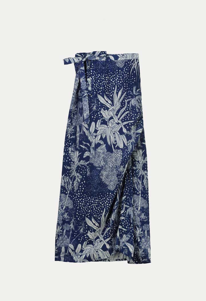 Choice All Over Printed Wrap Tie Skirt Navy