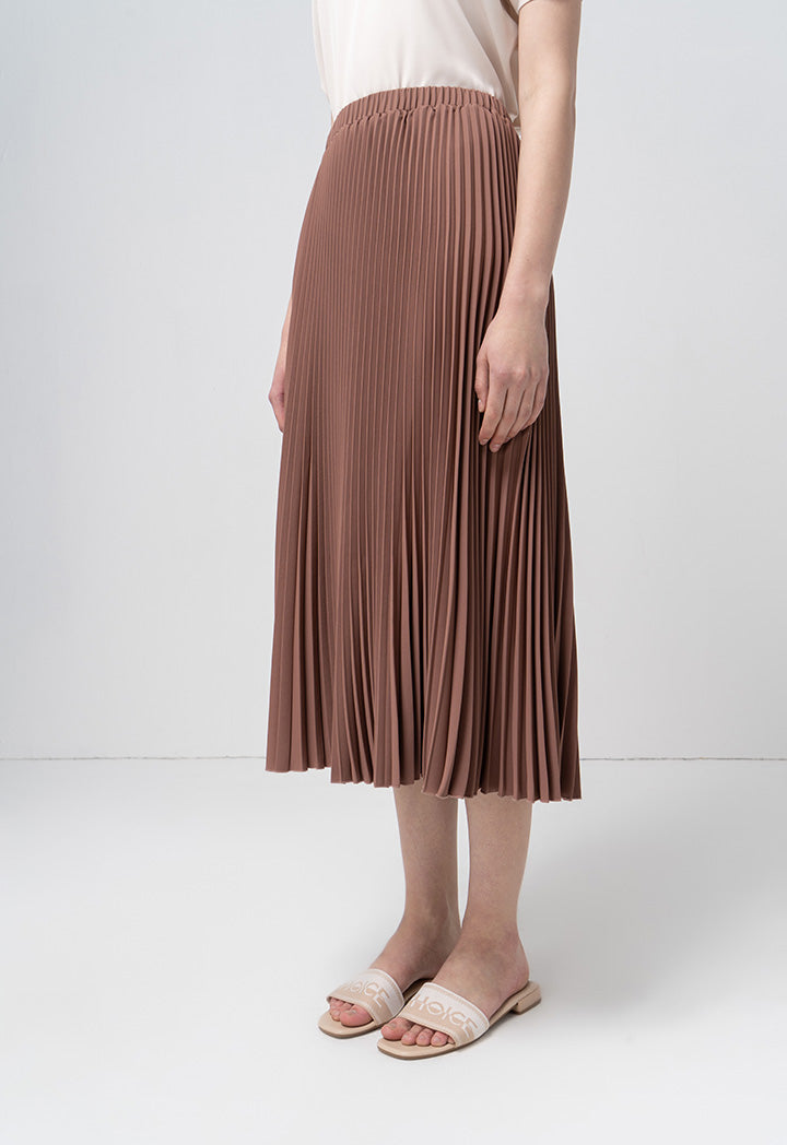 Choice Single Tone Pleated Accordion Skirt Brown