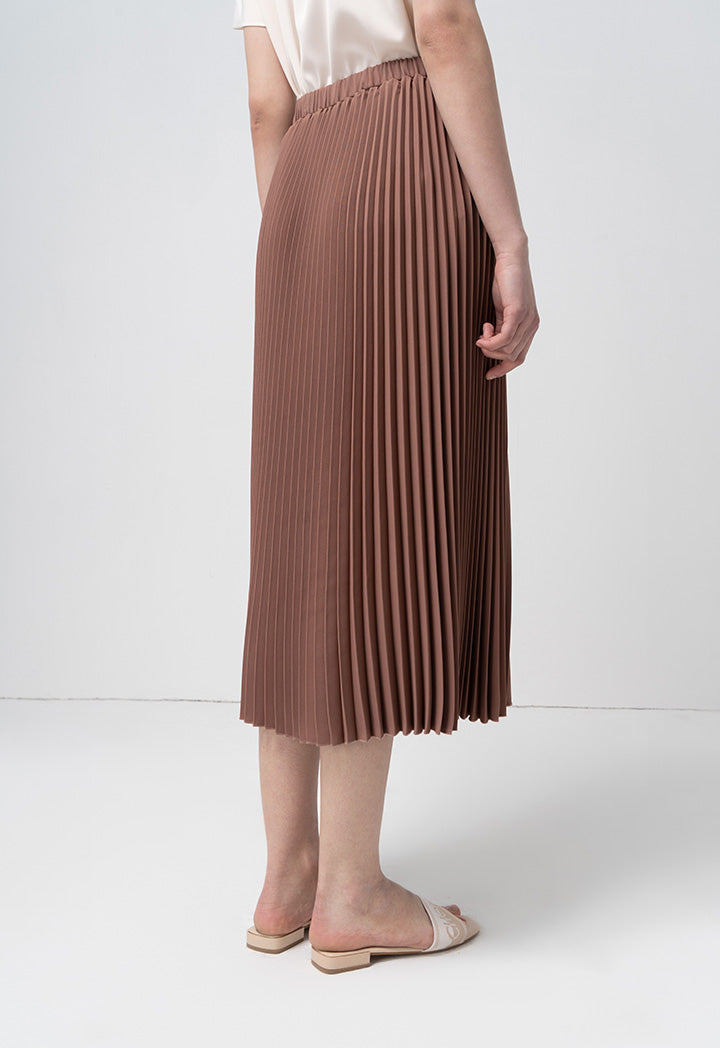 Choice Single Tone Pleated Accordion Skirt Brown