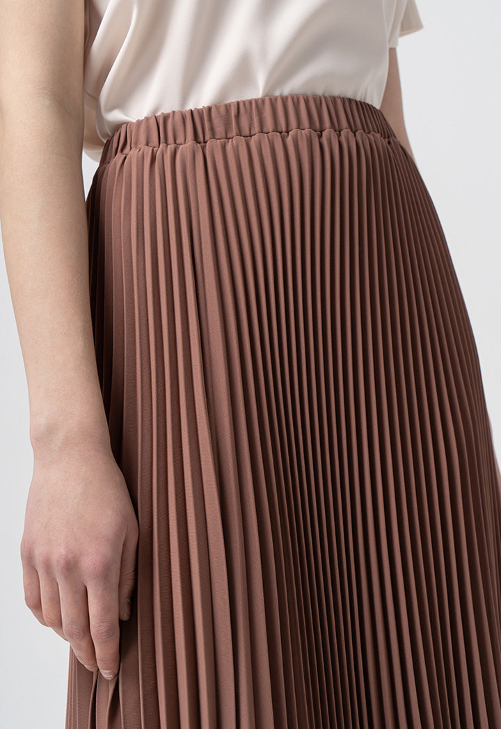 Choice Single Tone Pleated Accordion Skirt Brown